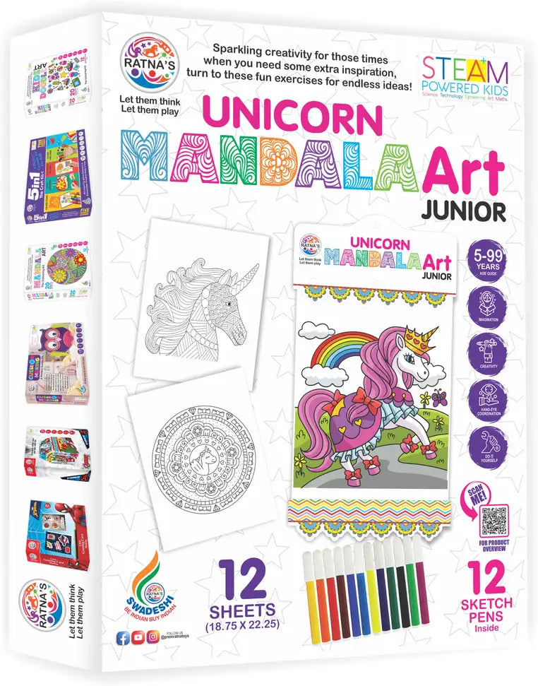 ratnas unicorn mandala art junior (1044) diy colouring kits