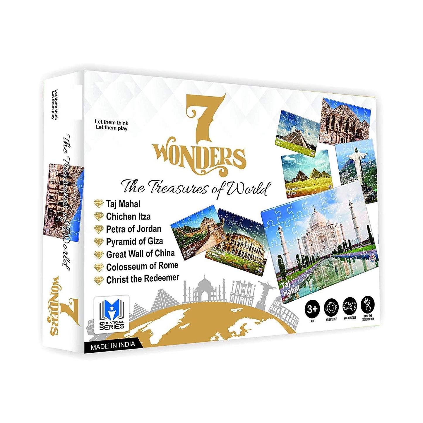 7 wonders of the world jigsaw puzzle. 7 different jigsaw puzzles included in the pack with an information guide inside