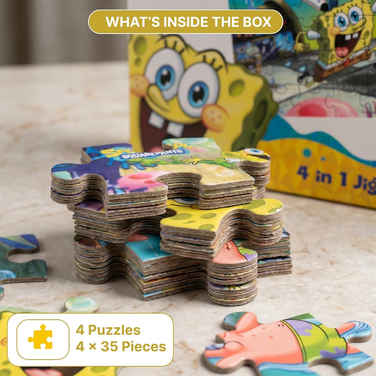 ratna's 4-in-1 spongebob jigsaw puzzle size 24cm x 17cm, 140 pieces (4 x 35pcs each) floor puzzles for kids for age 3+