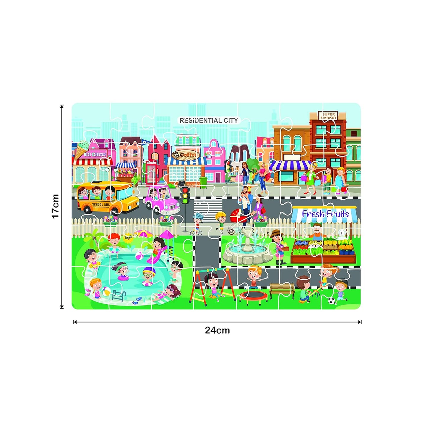 ratna's 4 in 1 city & village life jigsaw puzzle for kids. 4 jigsaw puzzles with 35 pieces each (commercial city, residential city, village & village farming), multicolor