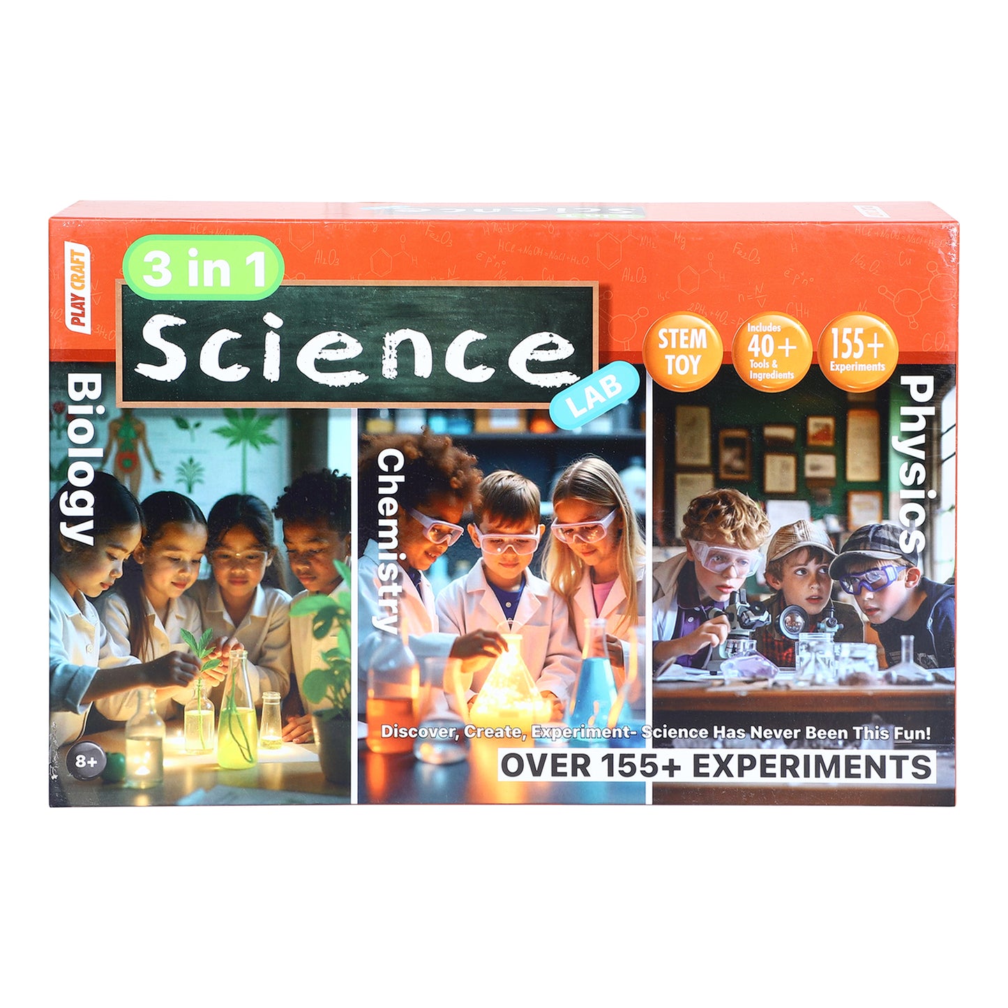 lay craft (eksploe) 3-in-1 science kit for kids (8+) | 155+ experiments | stem learning toy | biology, chemistry & physics lab set | diy educational science kit with 40 + tools & materials
