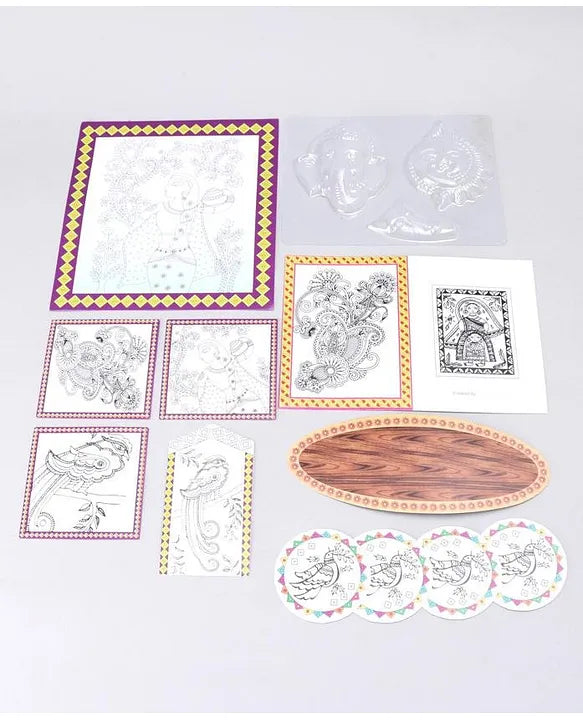ekta madhubani art kit brown - 17 pieces
