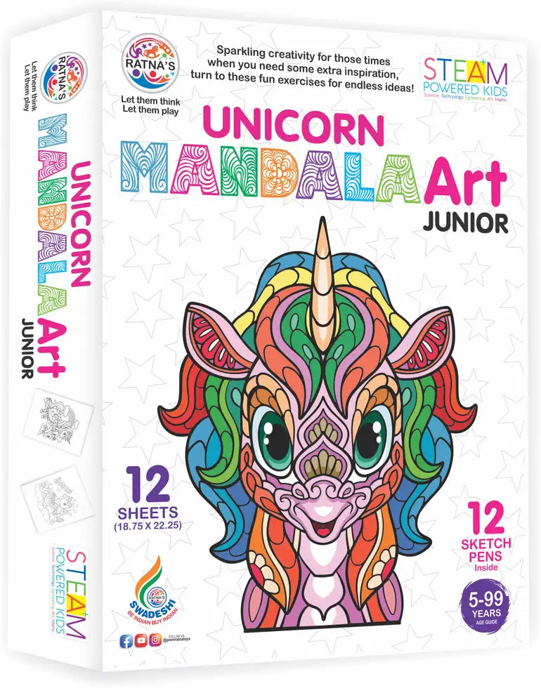 ratnas unicorn mandala art junior (1044) diy colouring kits