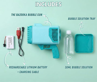 72 Holes Bazooka Bubble Gun for Kids with LED Lights |Rechargeable Battery Included, Bubble Solution & Tray Set, Automatic Bubble Blaster | Age 3+ for Girls and Boys