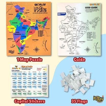 India Map with State Capital Flags and Union Territories