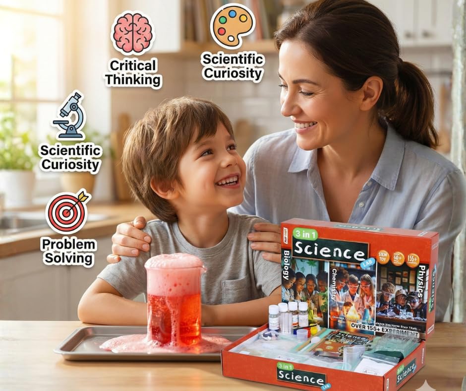 lay craft (eksploe) 3-in-1 science kit for kids (8+) | 155+ experiments | stem learning toy | biology, chemistry & physics lab set | diy educational science kit with 40 + tools & materials