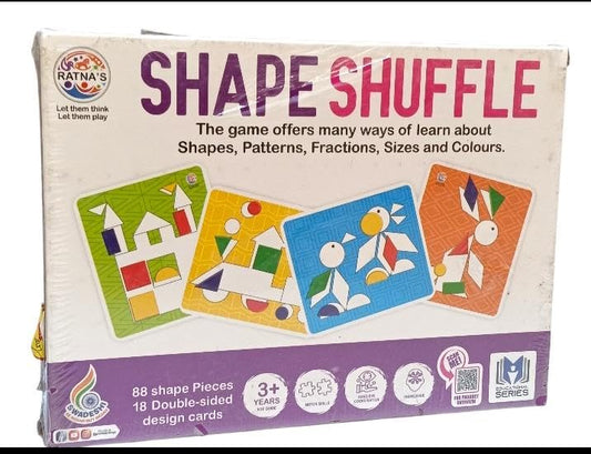 Ratna’s Shape Shuffle – Educational STEM Learning Toy for Kids (Age 3+) | 88 Vibrant Shape Pieces & 18 Double-Sided Design Cards | Teaches Shapes, Patterns, Fractions, Sizes, and Colors