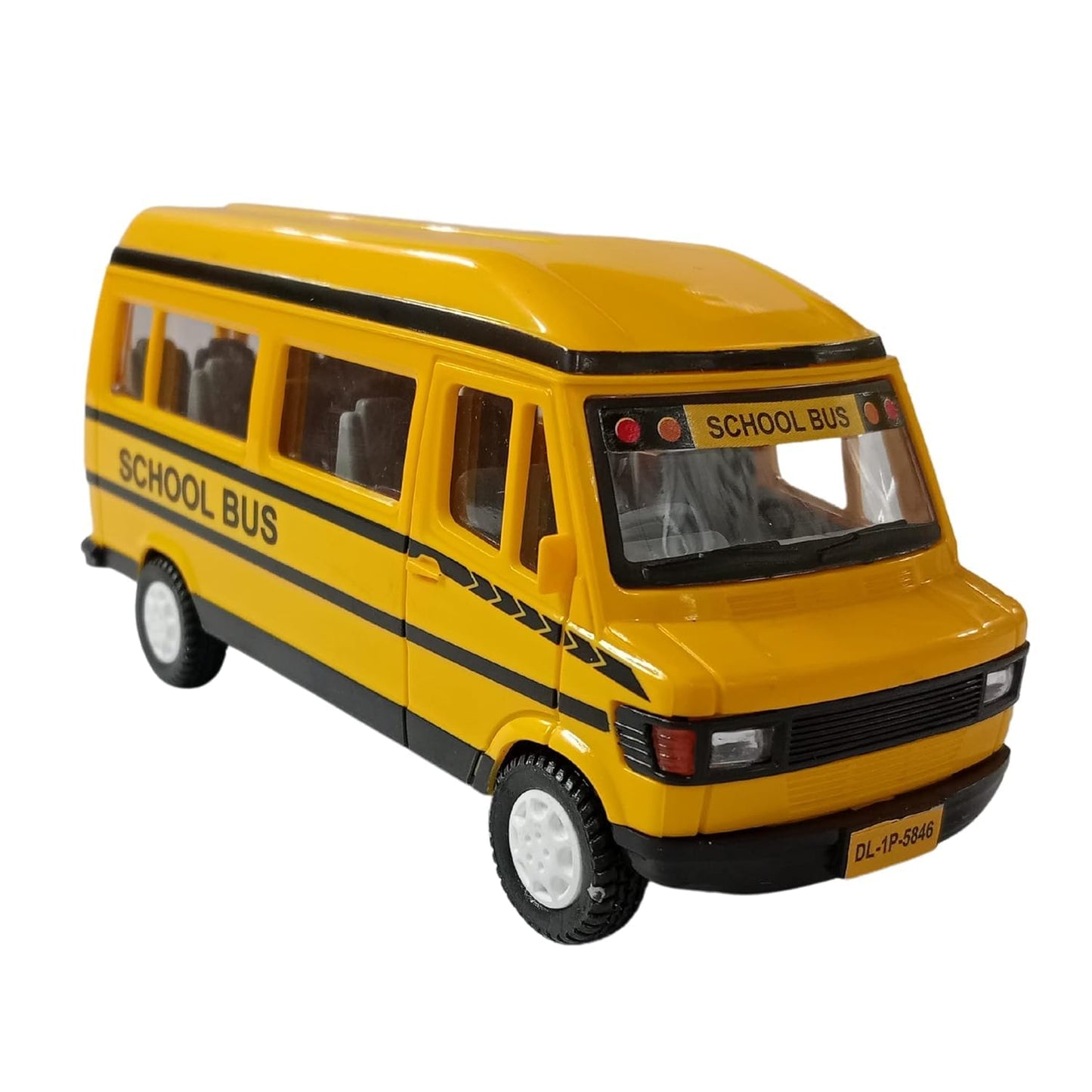 yellow school bus toy for kids | pull back mini bus with opening doors | friction powered plastic vehicle | realistic school bus model toy for boys & girls age 3+