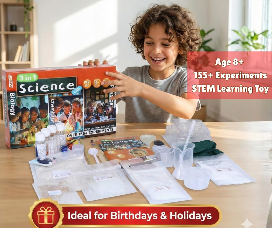lay craft (eksploe) 3-in-1 science kit for kids (8+) | 155+ experiments | stem learning toy | biology, chemistry & physics lab set | diy educational science kit with 40 + tools & materials