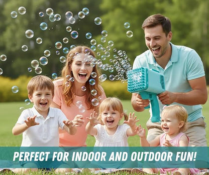 72 Holes Bazooka Bubble Gun for Kids with LED Lights |Rechargeable Battery Included, Bubble Solution & Tray Set, Automatic Bubble Blaster | Age 3+ for Girls and Boys