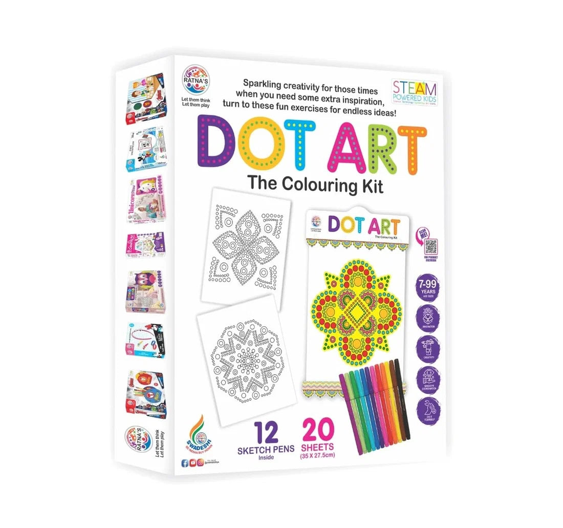 ratna's dot art colouring kit with 12 sketch pens for kids