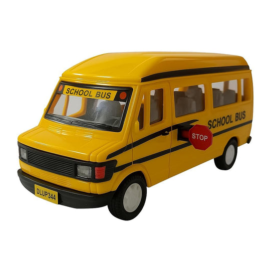 Yellow School Bus Toy for Kids | Pull Back Mini Bus with Opening Doors | Friction Powered Plastic Vehicle | Realistic School Bus Model Toy for Boys & Girls Age 3+