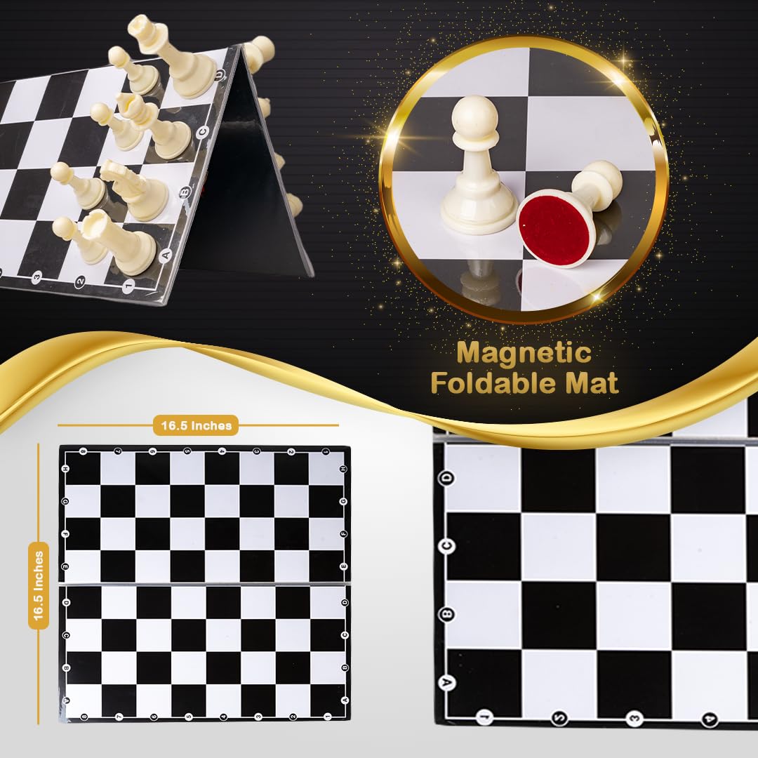 ratna's legend magnetic chess jumbo size foldable magnetic chess board set with magnetic pieces having storage case for each piece, board games for kids and adults (16.5x16.5 inches)