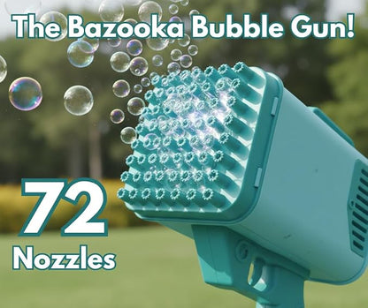 72 Holes Bazooka Bubble Gun for Kids with LED Lights |Rechargeable Battery Included, Bubble Solution & Tray Set, Automatic Bubble Blaster | Age 3+ for Girls and Boys