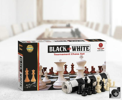 Toys Black and White Tournament Chess Set – Professional Roll-Up Vinyl Board Game with Solid Plastic Chessmen Pieces for Kids and Adults