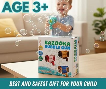 72 Holes Bazooka Bubble Gun for Kids with LED Lights |Rechargeable Battery Included, Bubble Solution & Tray Set, Automatic Bubble Blaster | Age 3+ for Girls and Boys