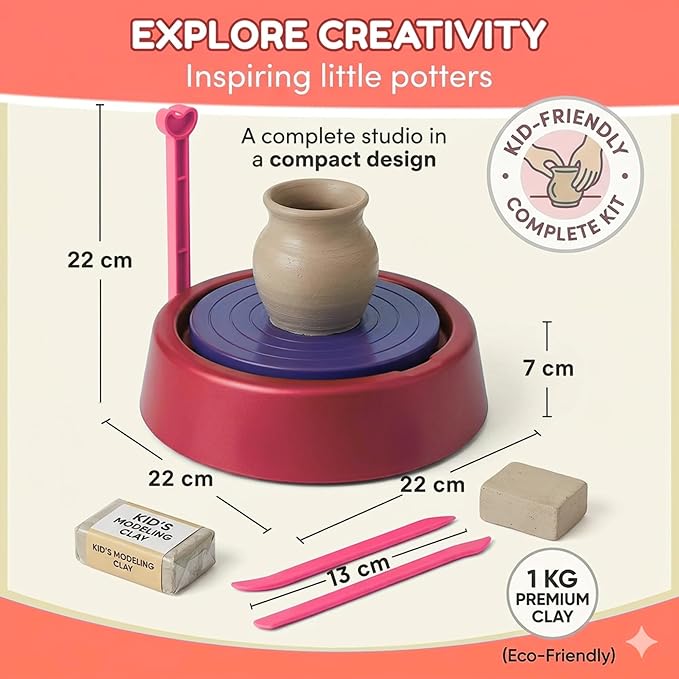 fun nation pottery making kit for kids | battery operated pottery wheel with clay, tools, paints & brushes | diy art & craft kit | creative gift for boys & girls