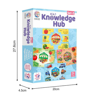 Ratna's Knowledge Hub Level 2, 4 Jigsaw Puzzle Featuring Fruits, Vegetable, Transport & Flowers, Educational Toys for Kids 3+ Years
