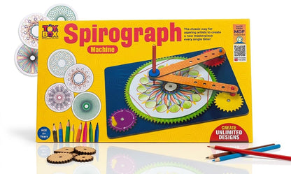 Toy Box Spiro .Graph Machine Drawing Set, Create Unlimited Designs, MDF, for Ages 6+ Years, with Colour Pencils