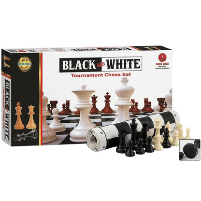 Toys Black and White Tournament Chess Set – Professional Roll-Up Vinyl Board Game with Solid Plastic Chessmen Pieces for Kids and Adults