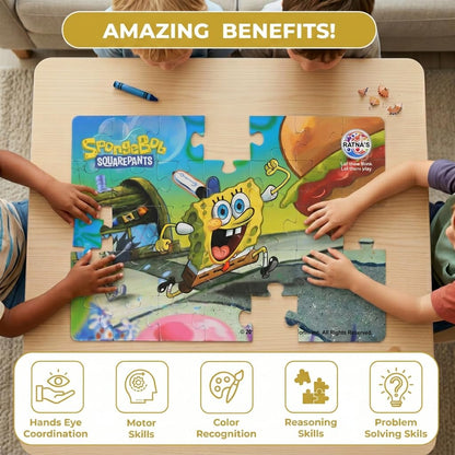 Ratna's 4-in-1 Spongebob Jigsaw Puzzle Size 24cm x 17cm, 140 Pieces (4 X 35pcs Each) Floor Puzzles for Kids for Age 3+