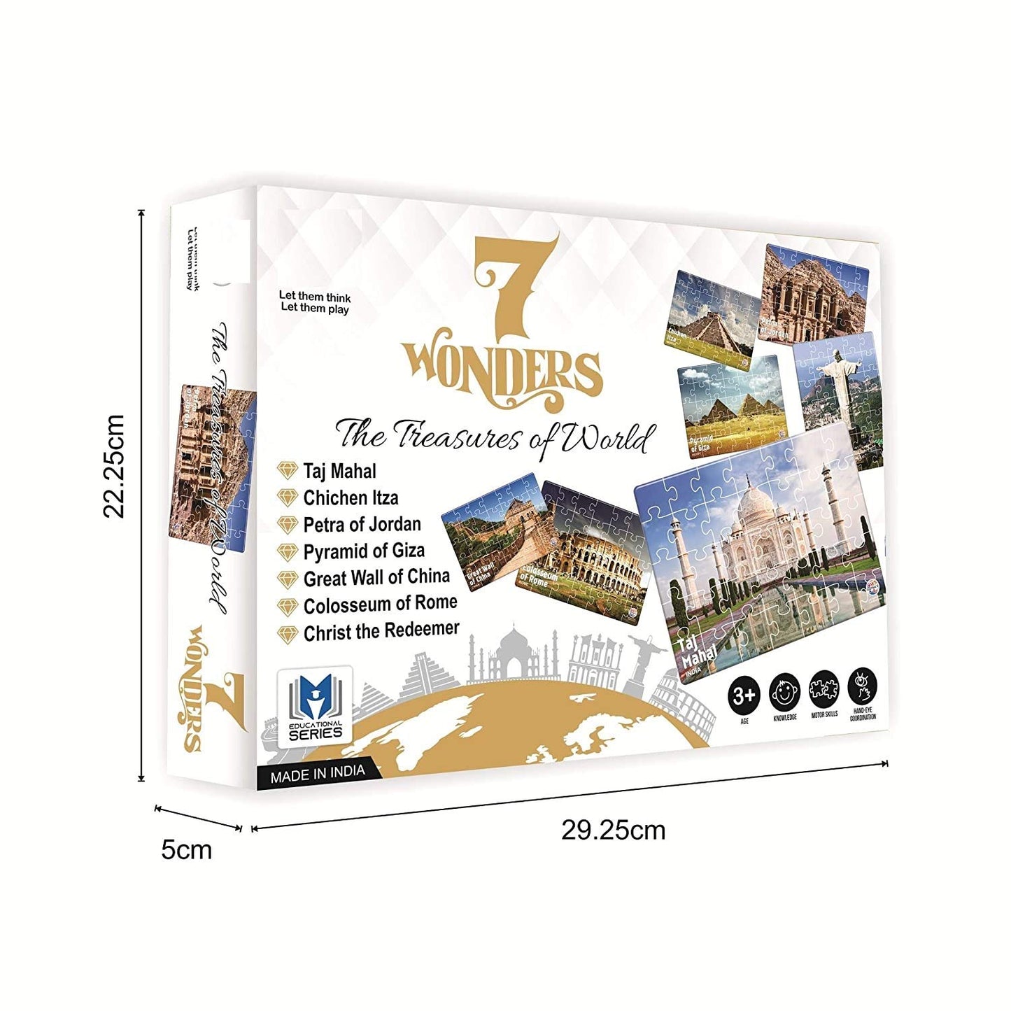 7 wonders of the world jigsaw puzzle. 7 different jigsaw puzzles included in the pack with an information guide inside
