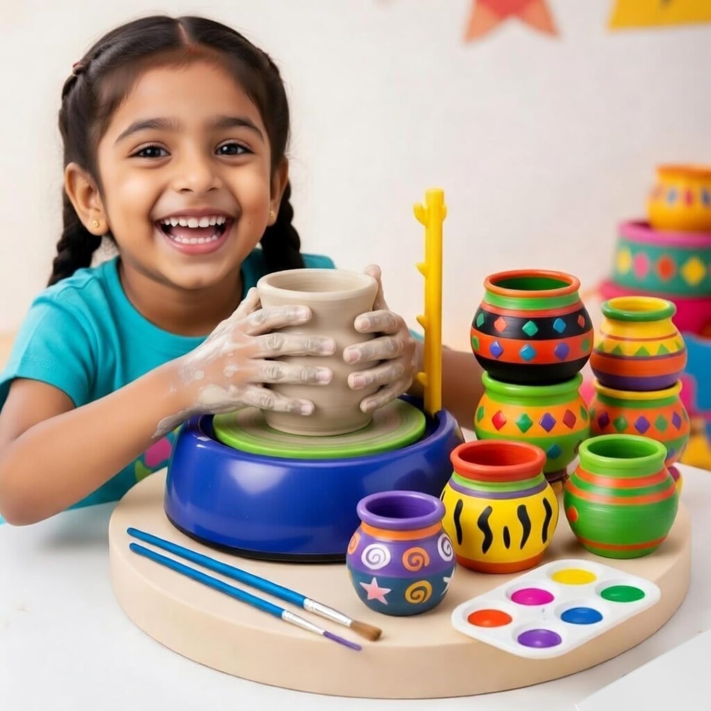 fun nation pottery making kit for kids | battery operated pottery wheel with clay, tools, paints & brushes | diy art & craft kit | creative gift for boys & girls