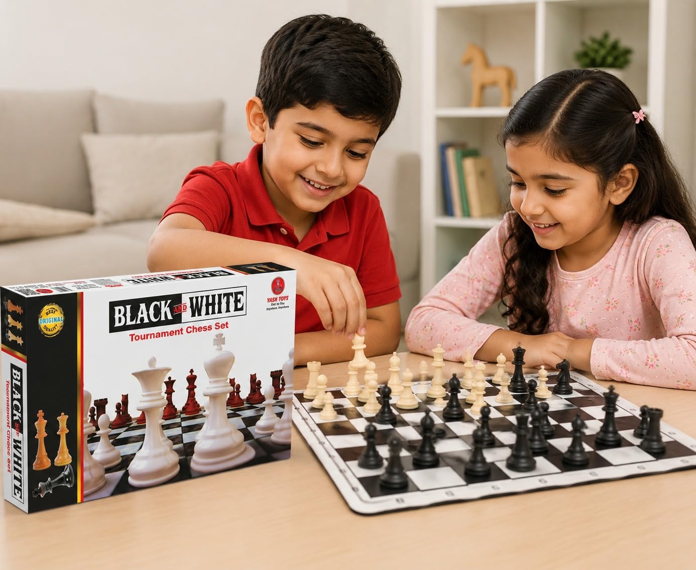 toys black and white tournament chess set – professional roll-up vinyl board game with solid plastic chessmen pieces for kids and adults