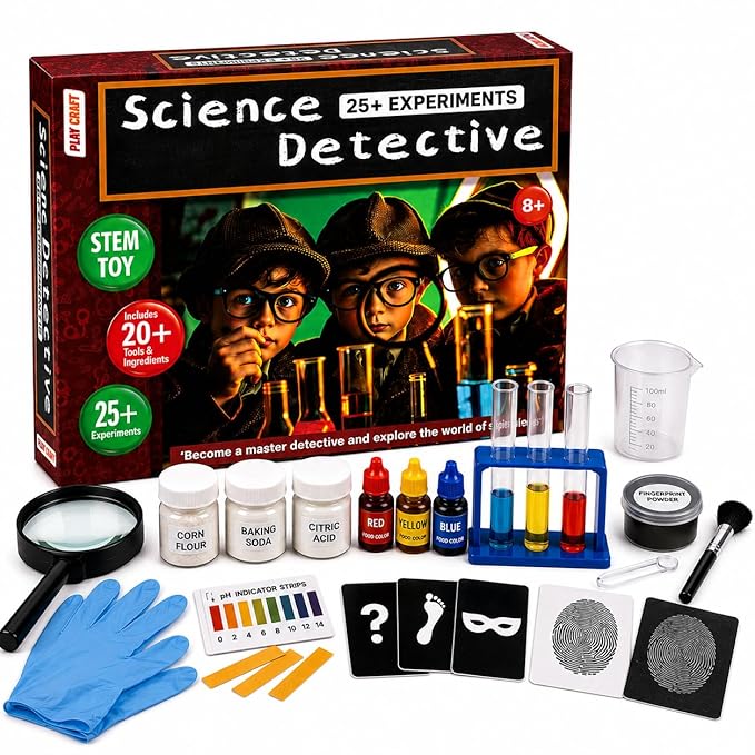 detective stem kit for kids 8+ | 25+ fun experiments educational toy | learning science activity kit