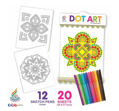 Ratna's Dot Art Colouring Kit with 12 Sketch Pens for Kids