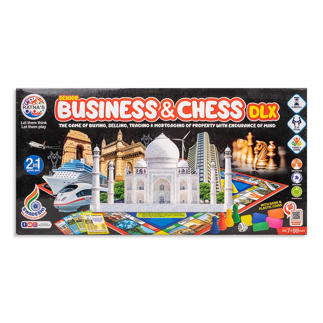 ratna's 2 in 1 business and chess deluxe board game with biscuit coins for kids - perfect family strategy game for all ages