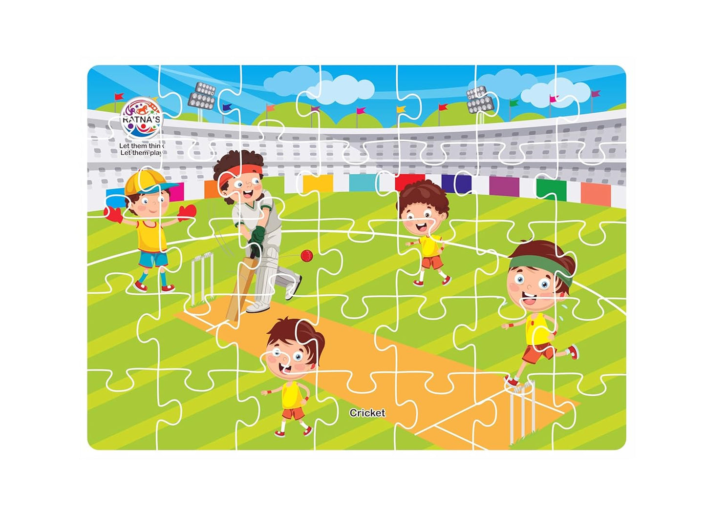 ratna's original 4 in 1 sports jigsaw puzzle for kids - set of 4, 35-piece puzzles for games like cricket, football, basketball & tennis | educational toy | puzzle guide included | ages 3 and up