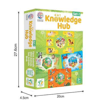 Ratna's Knowledge Hub Level 1, 4 Jigsaw Puzzle Featuring Birds, Farm, Wild & Sea Animals, Educational Toys for Kids 3+ Years