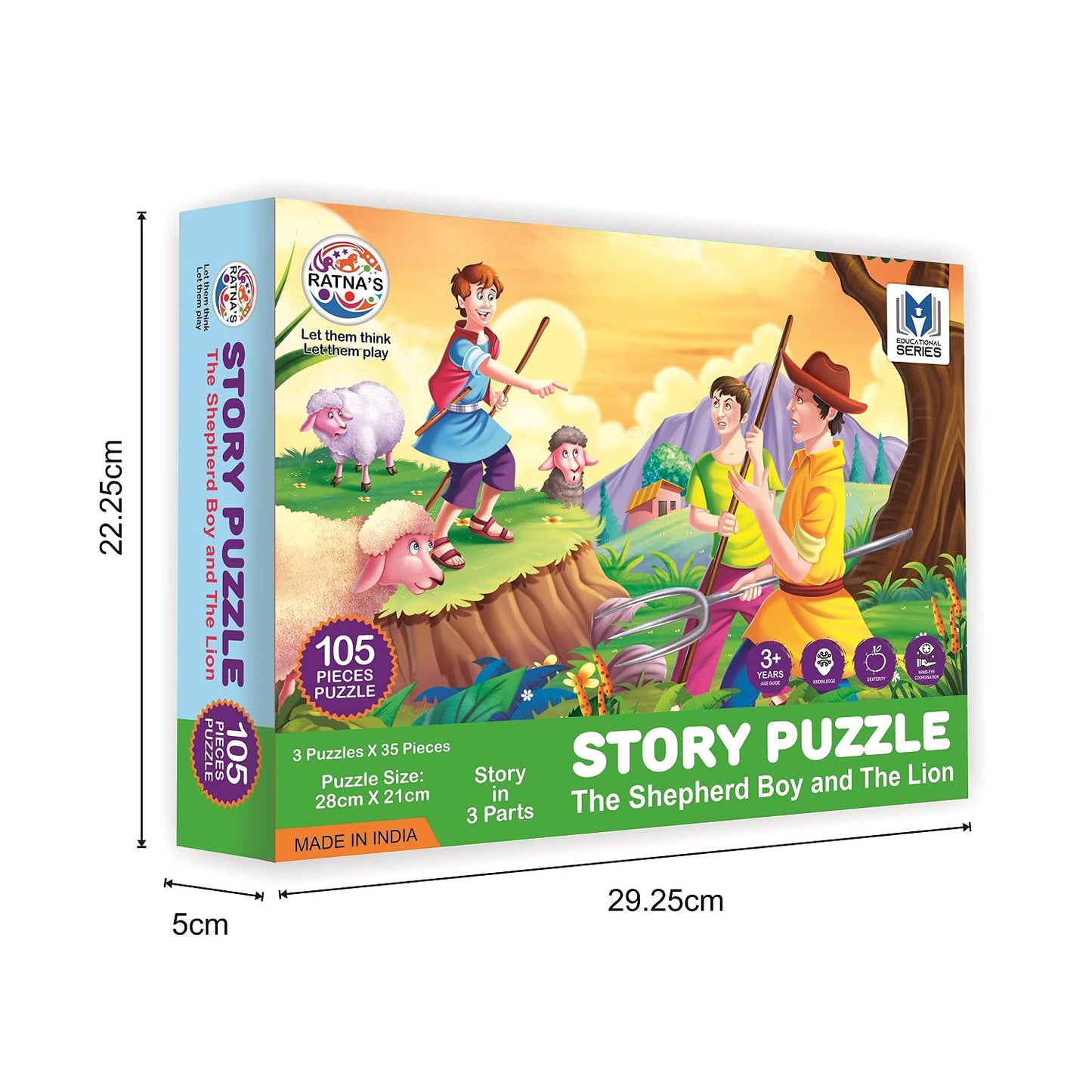 ratna's story jigsaw puzzle the shephard boy and the lion for kids. this pack includes 3 jigsaw puzzle and a story book inside