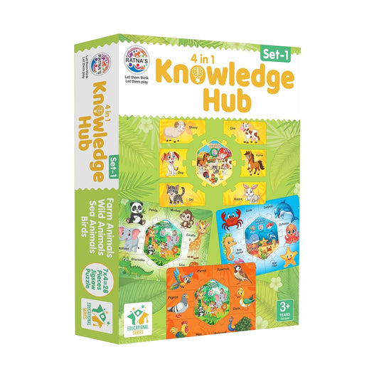 Ratna's Knowledge Hub Level 1, 4 Jigsaw Puzzle Featuring Birds, Farm, Wild & Sea Animals, Educational Toys for Kids 3+ Years