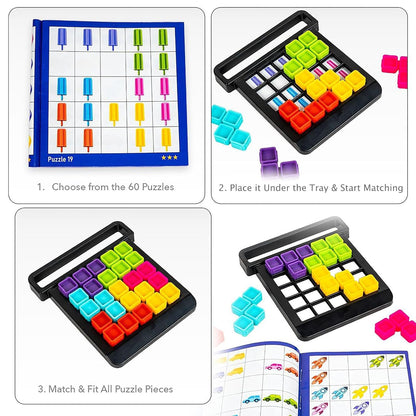 Ratna's Match Matrix Single Player Logic Puzzle Game with 60 Progressive Challenges, 6 Colorful Pieces, Challenge Booklet, Mind Games for Kids Ages 5+ Years