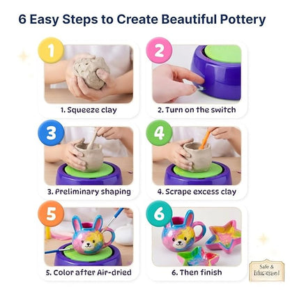 FUN NATION Pottery Making Kit for Kids | Battery Operated Pottery Wheel with Clay, Tools, Paints & Brushes | DIY Art & Craft Kit | Creative Gift for Boys & Girls