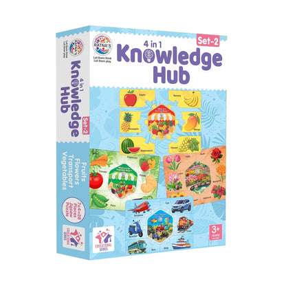 Ratna's Knowledge Hub Level 2, 4 Jigsaw Puzzle Featuring Fruits, Vegetable, Transport & Flowers, Educational Toys for Kids 3+ Years