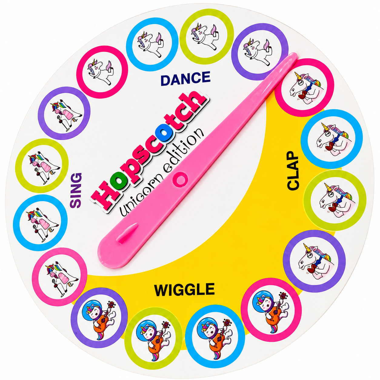 unicorn edition hopscotch ring game set (13 rings, 16 connectors & spinner) | great for indoor/outdoor play for kids | 3+years
