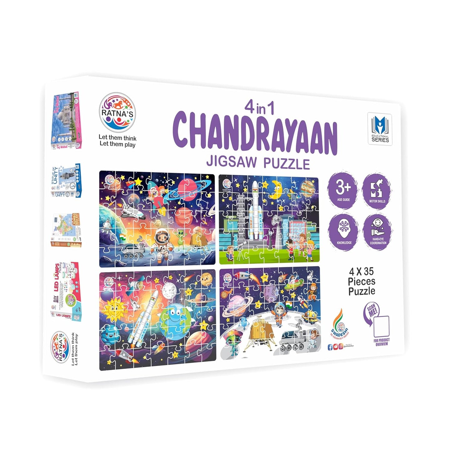 ratna's 4 in 1 chandrayaan jigsaw puzzle (4 x 35 pieces) for kids 3+ years
