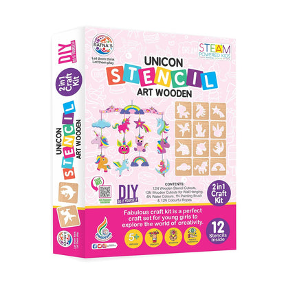 Ratnas Unicorn Stencil Art Wooden 2 in 1 DIY Craft Kit for Kids 5+