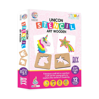 Ratnas Unicorn Stencil Art Wooden 2 in 1 DIY Craft Kit for Kids 5+