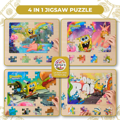 Ratna's 4-in-1 Spongebob Jigsaw Puzzle Size 24cm x 17cm, 140 Pieces (4 X 35pcs Each) Floor Puzzles for Kids for Age 3+