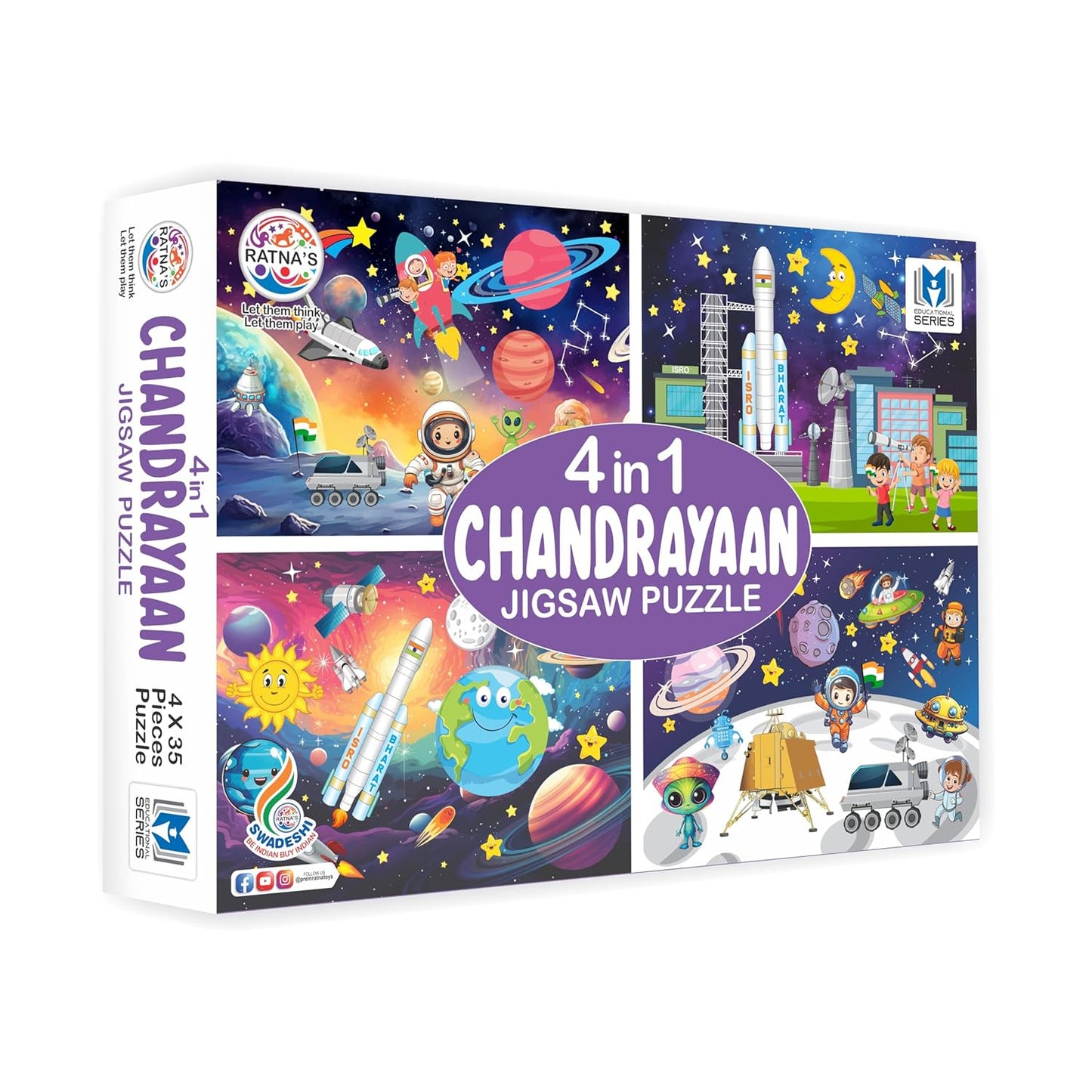 ratna's 4 in 1 chandrayaan jigsaw puzzle (4 x 35 pieces) for kids 3+ years