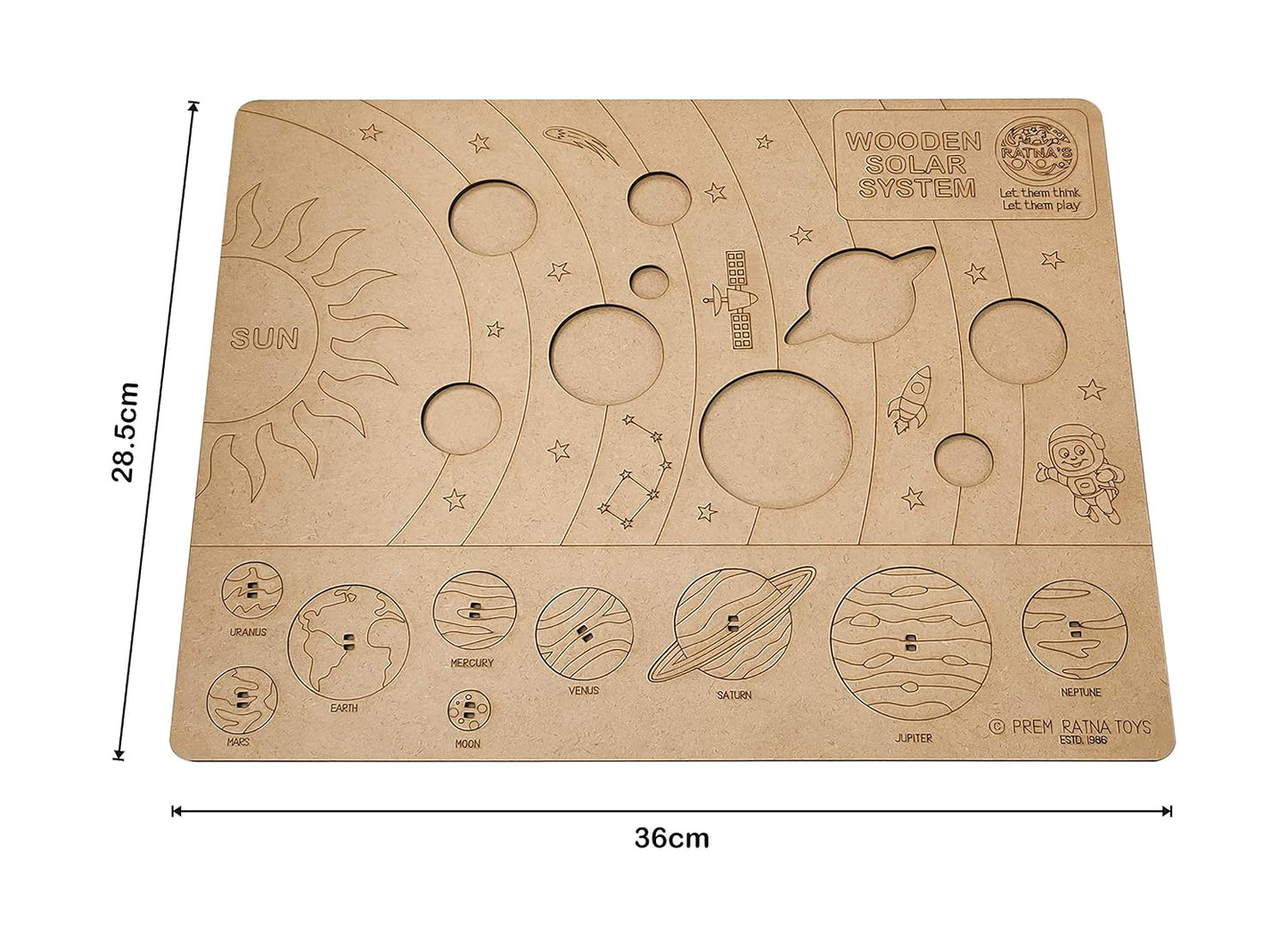 ratna's wooden solar system puzzle, pik & fix the pieces with the help of plucker provided, educational toy for kids 5+ years