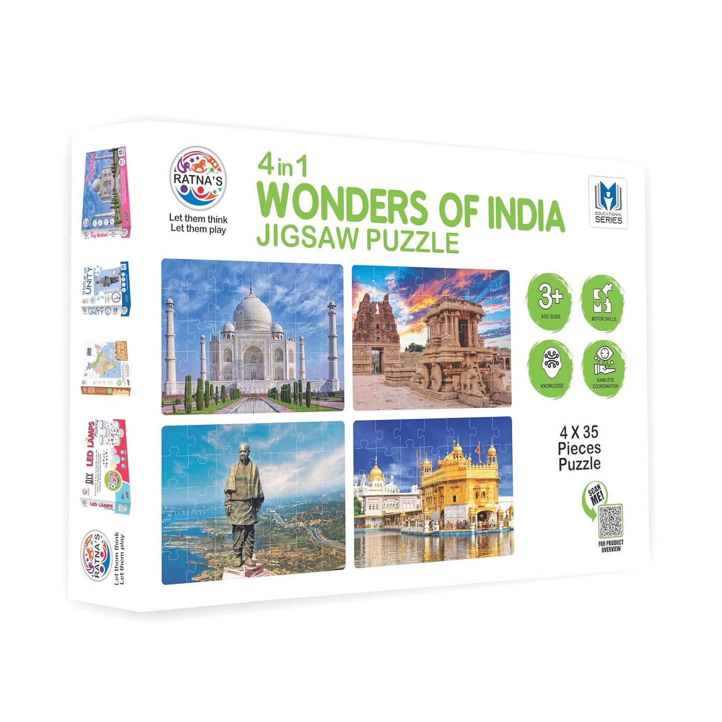 ratna's 4 in 1 wonders of india jigsaw puzzle (4 x 35 pieces) each puzzle size 24 x 17 cm educational toy for kids 3+ years