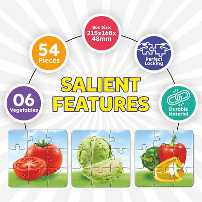 My First Vegetables Puzzle Set for Kids | 6-in-1 Educational Jigsaw | 54 Pcs Learning Puzzle | Onion, Tomato, Cabbage, Potato | Age 4+ Boys & Girls
