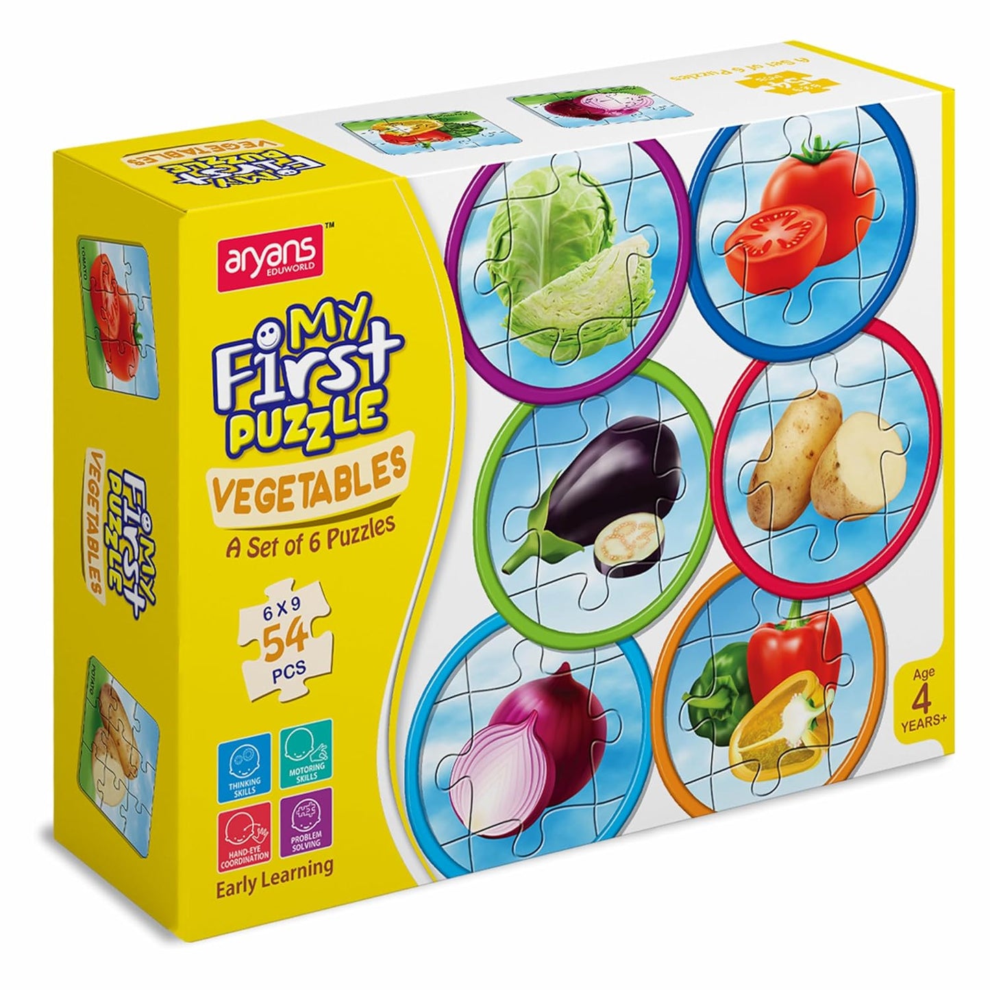 my first vegetables puzzle set for kids | 6-in-1 educational jigsaw | 54 pcs learning puzzle | onion, tomato, cabbage, potato | age 4+ boys & girls