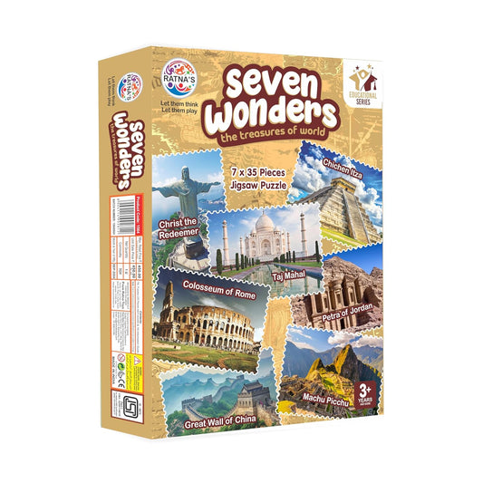 Ratna's 7 Wonders of The World Jigsaw Puzzle | 7 x 35 Pieces Different Jigsaw Puzzles Size 26.3 x 18.8 cm with an Information Guide Inside