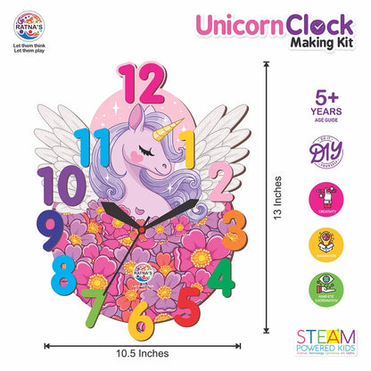 Ratna's Unicorn Clock Making Kit Wooden DIY Art & Craft Kit for Kids